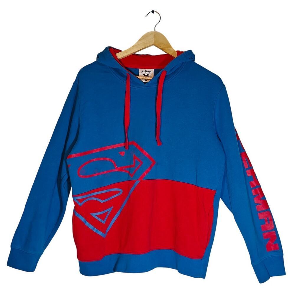 Six Flags Superman Colorblock Hoodie Blue Red Logo Mens Medium